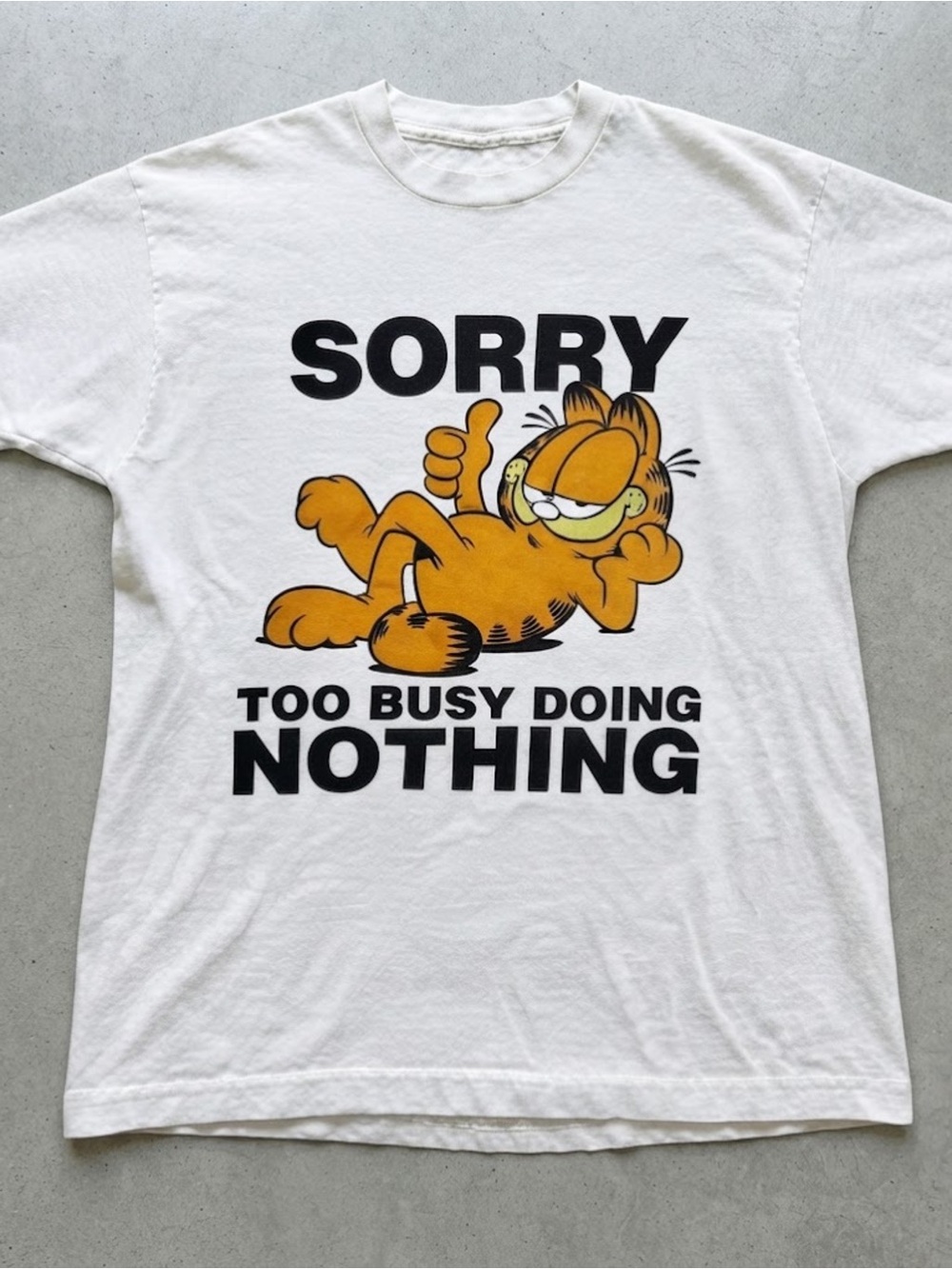 Garfield "Sorry Too Busy Doing Nothing" Cat Quote Graphic White Gildan T-shirt